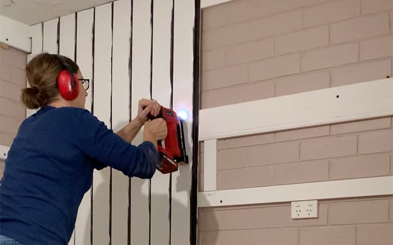 Laundry wall wood panel installation