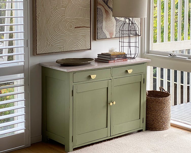 Olive green sideboard with Feast Watson Stain & Varnish Liming White.