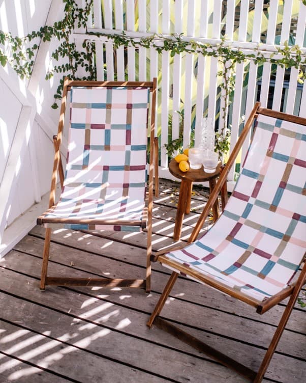Styled sling chairs restored with Feast Watson Weatherproof Varnish