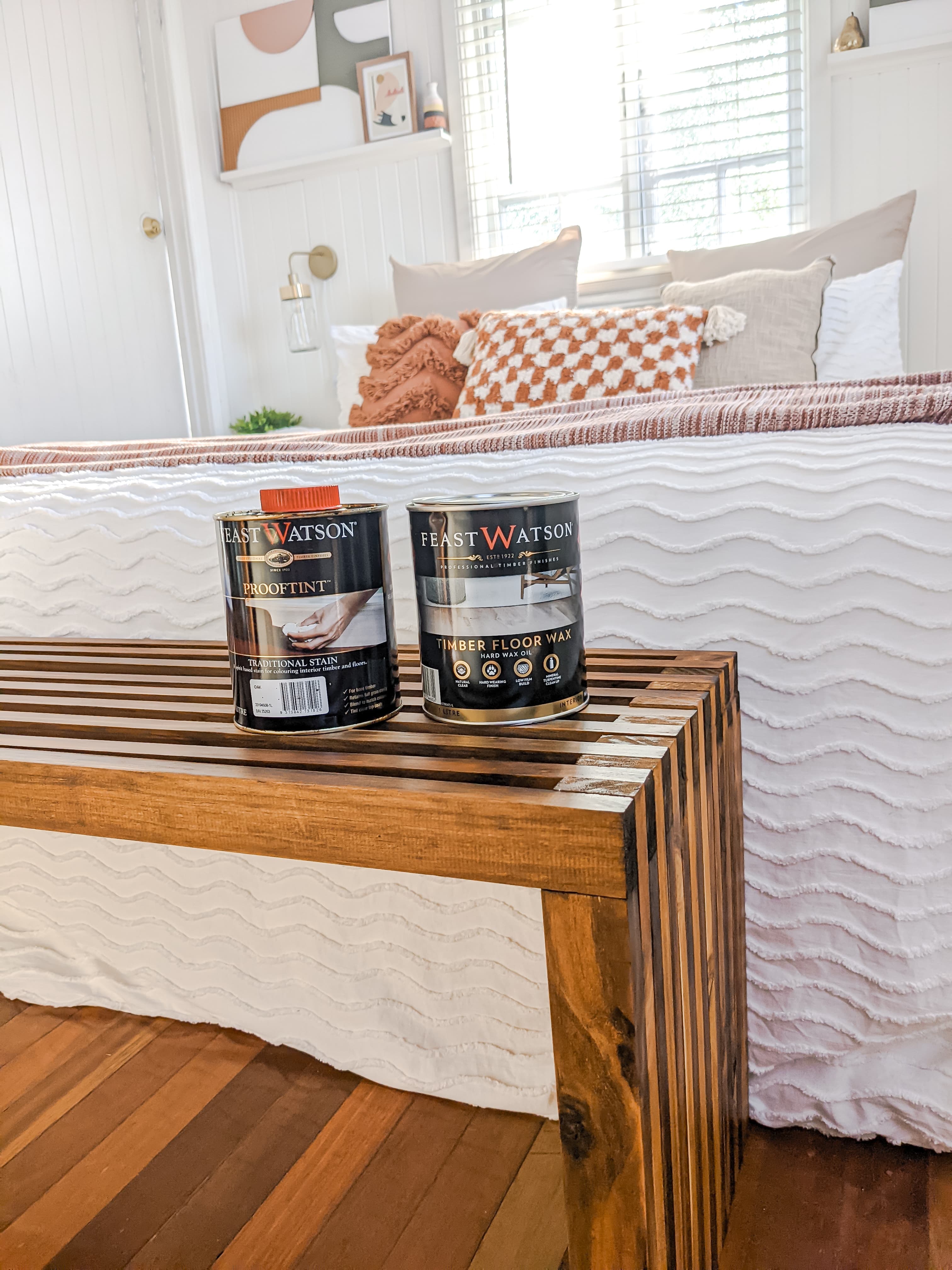 Finished bench with products